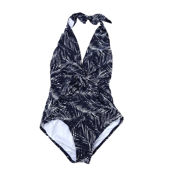 MICHAEL Michael Kors One Piece Halter Swimsuit Size 6 Black White Bathing Suit - Picture 1 of 4